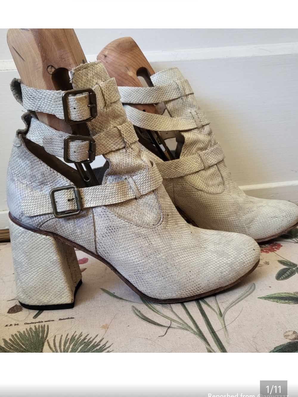 Freebird by Steven Cream Reptile Snake print Leather Strappy Heeled Boots